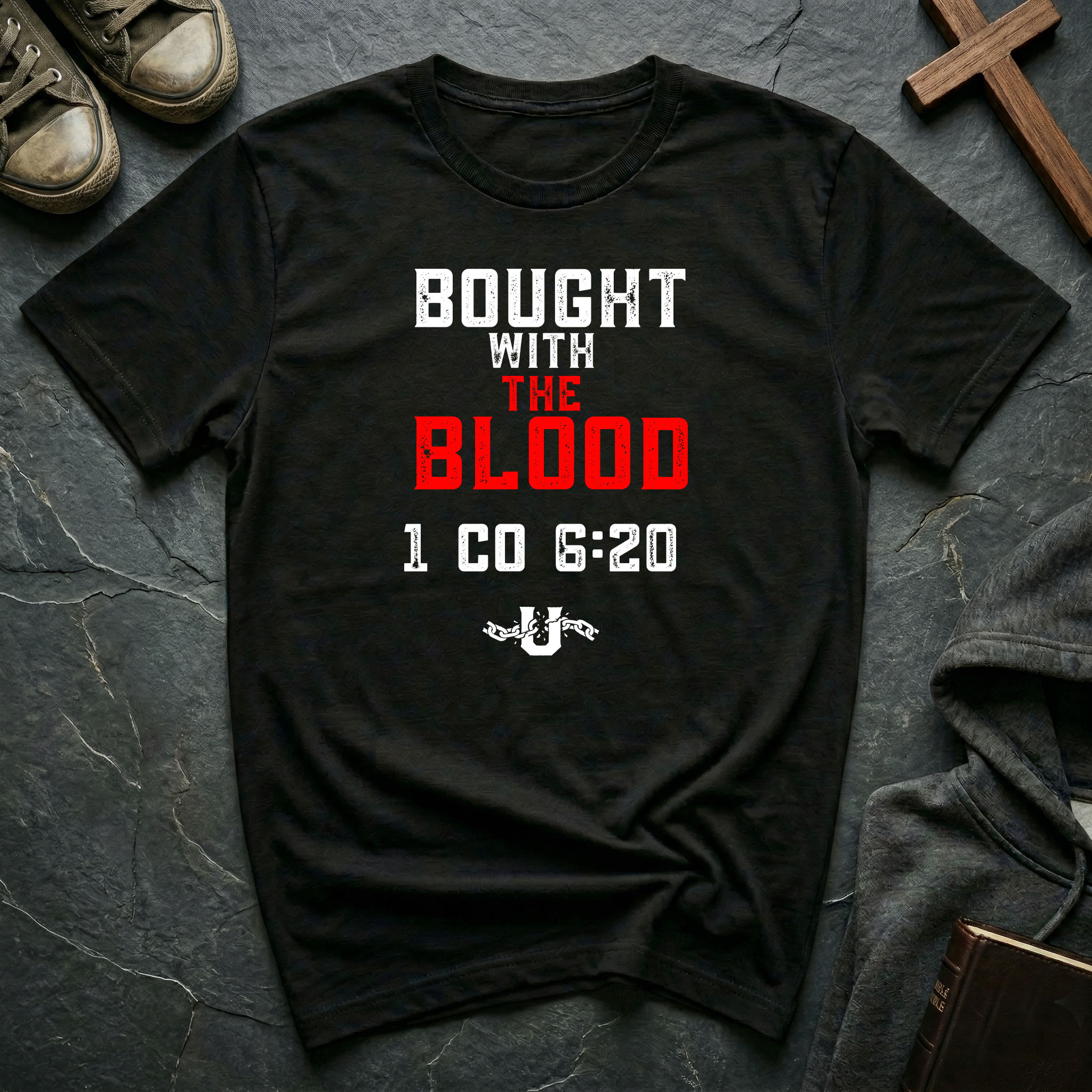 Bought with The Blood Christian Apparel - Men's/Unisex Faith T-Shirt - Black